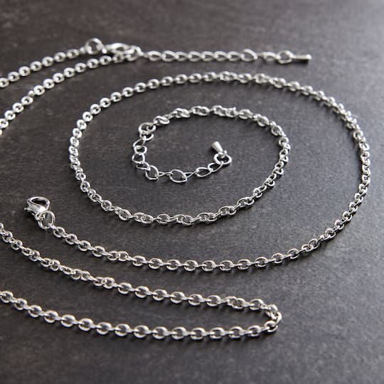 12 Packs: 2 ct. (24 total) 16" Rhodium Chain Necklaces